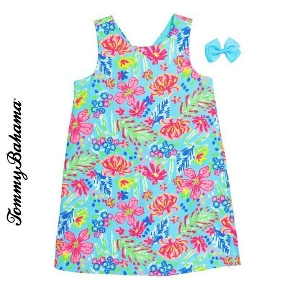 Tommy Bahama Other - NWT Tommy Bahama Girls Printed Cotton Shift Dress With Hair Clip